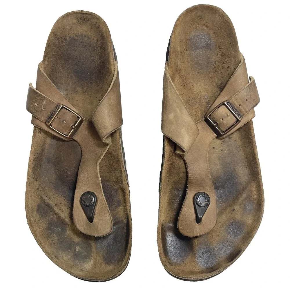 Birkenstock Gizeh Thong Sandals Brown Oiled Leather‎ Regular C/D Womens 10 EU 41